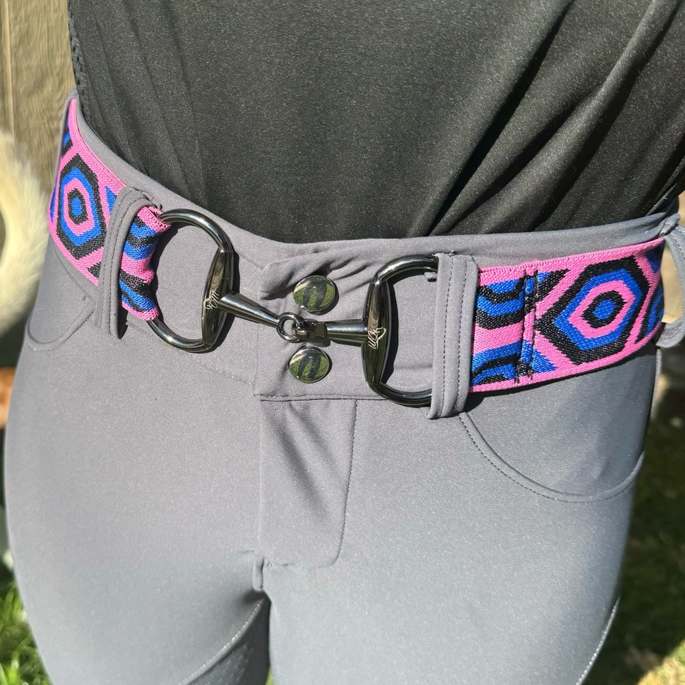 2” Pink and blue Equestrian horse Snaffle Bit Belt Elastic…